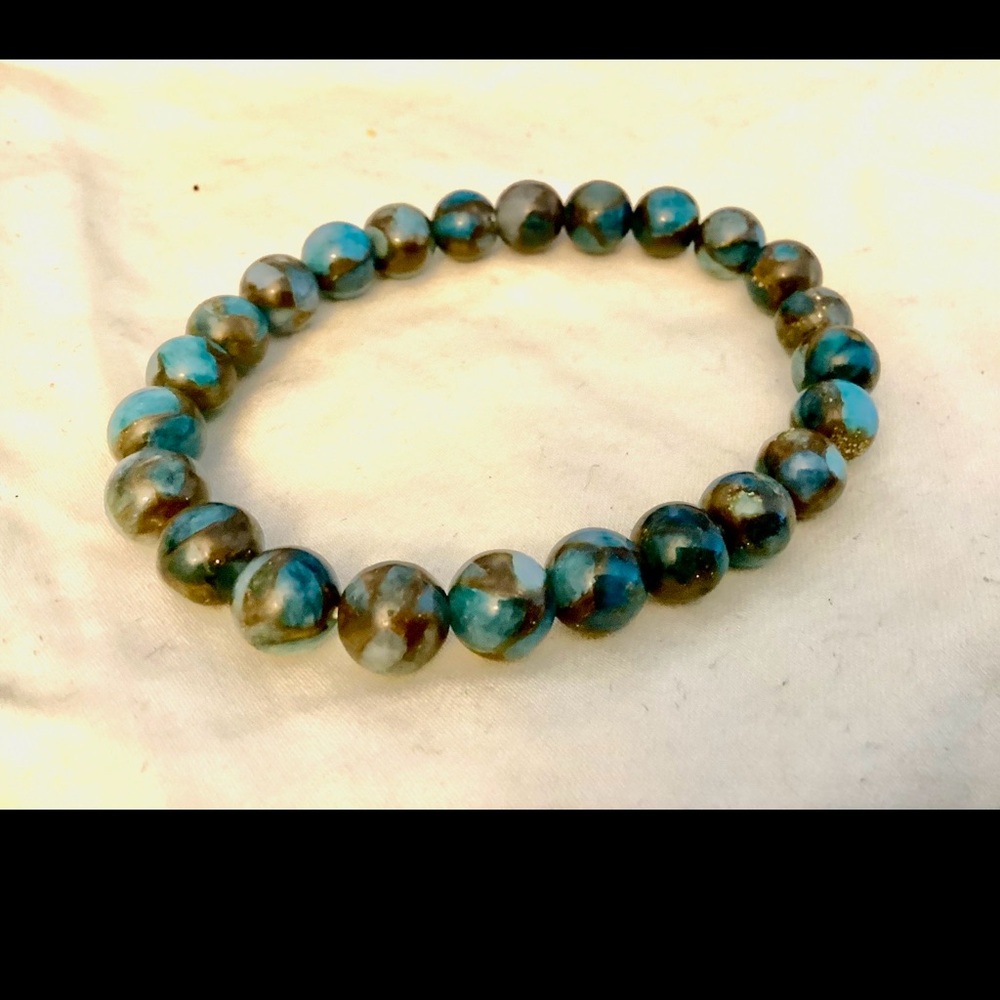 Genuine Stone Kyanite Elastic Bracelet Natural Shimmery Blue Black